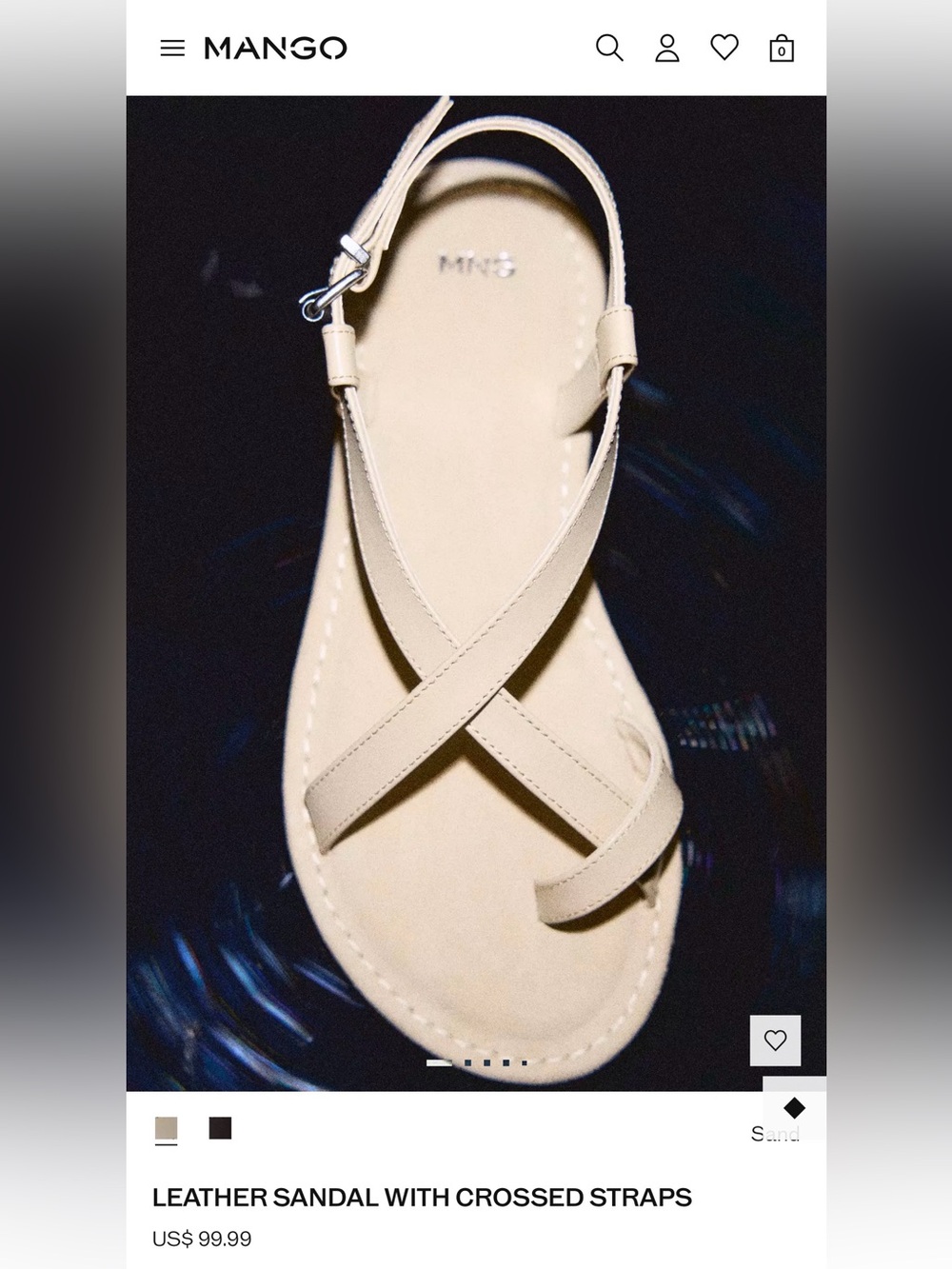 Mango Beige Leather Crossed-Strap Sandal Size 39